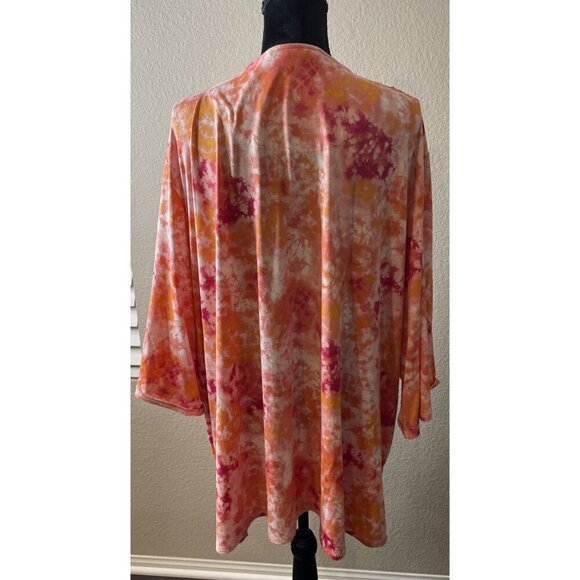 Cuddl Duds 3X Open Tie Dye Kimono Cardigan‎ Orange Pink Pockets Groovy Resort - Picture 3 of 6